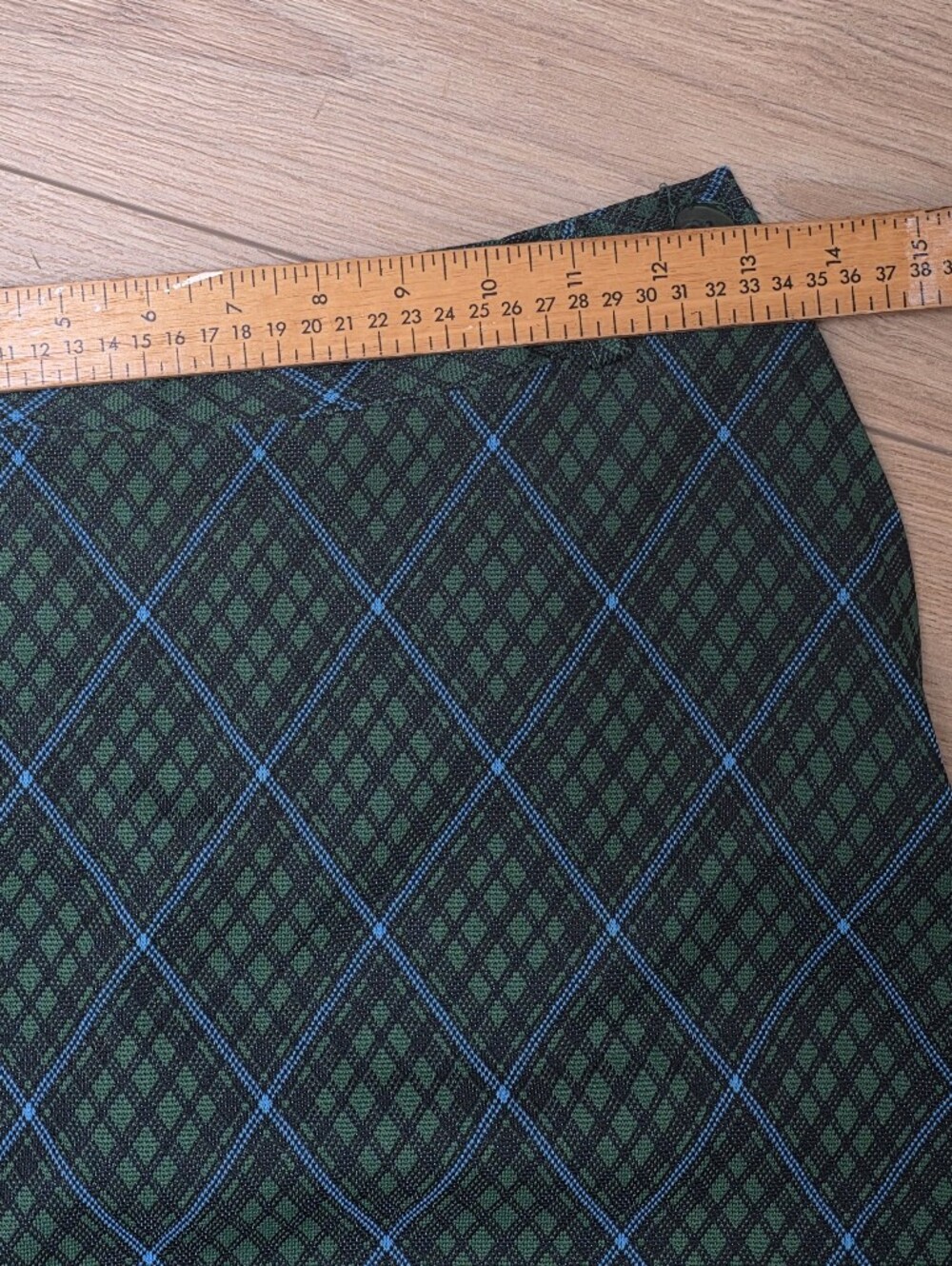 Vintage Green & Blue Geometric Windowpane Knit Maxi A-Line Skirt Sz Med side zip - Picture 8 of 12